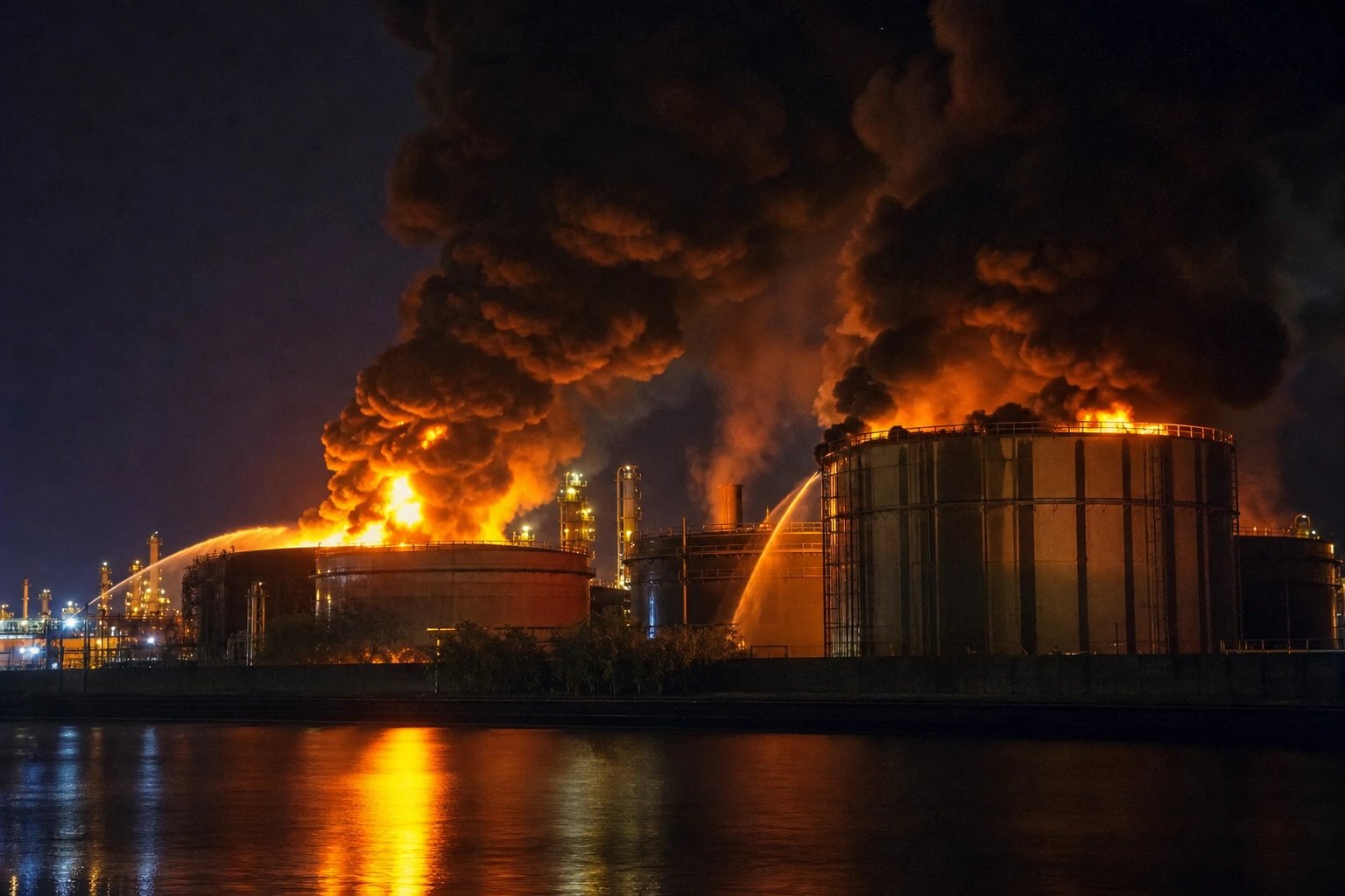 Атака беспилотников вызвала пожар на нефтебазе в Новороссийске, двое пострадали